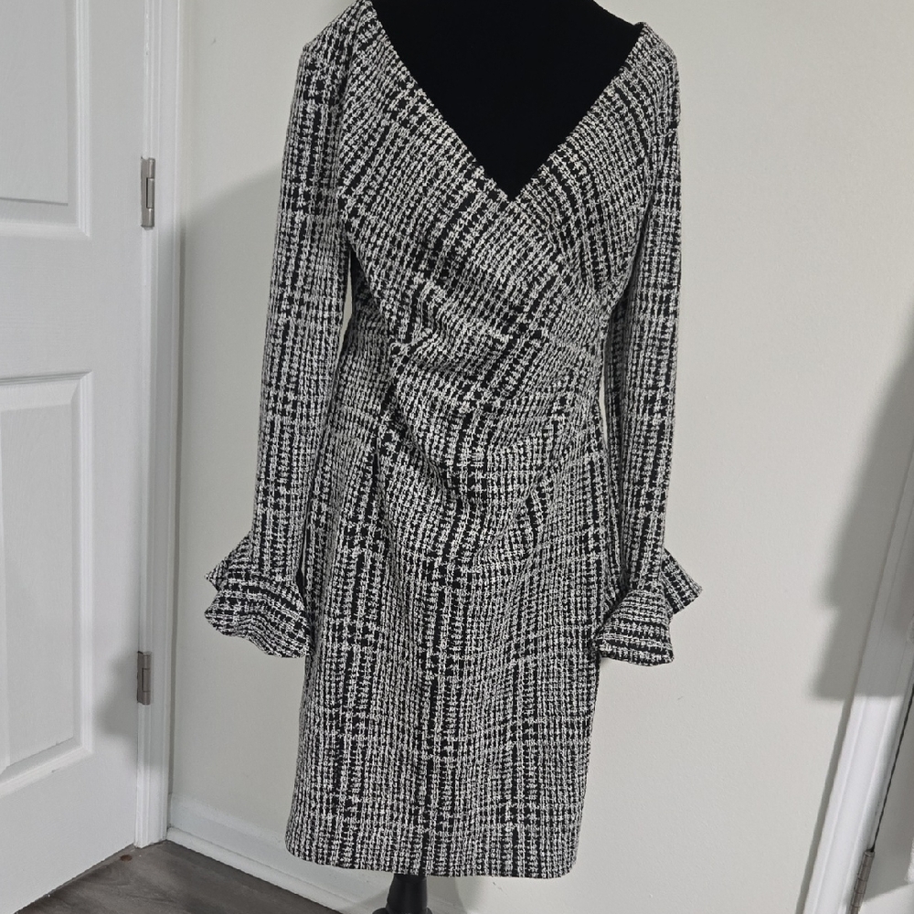 Ralph Lauren Black and White Sheath Dress with Bell Sleeves